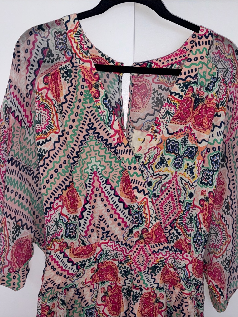 MaEve Anthropologie | Multicolor Printed Midi Dress — Pink, Green, Navy